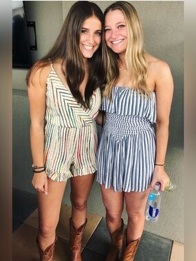 Tularosa Blue and White Striped Smocked Romper